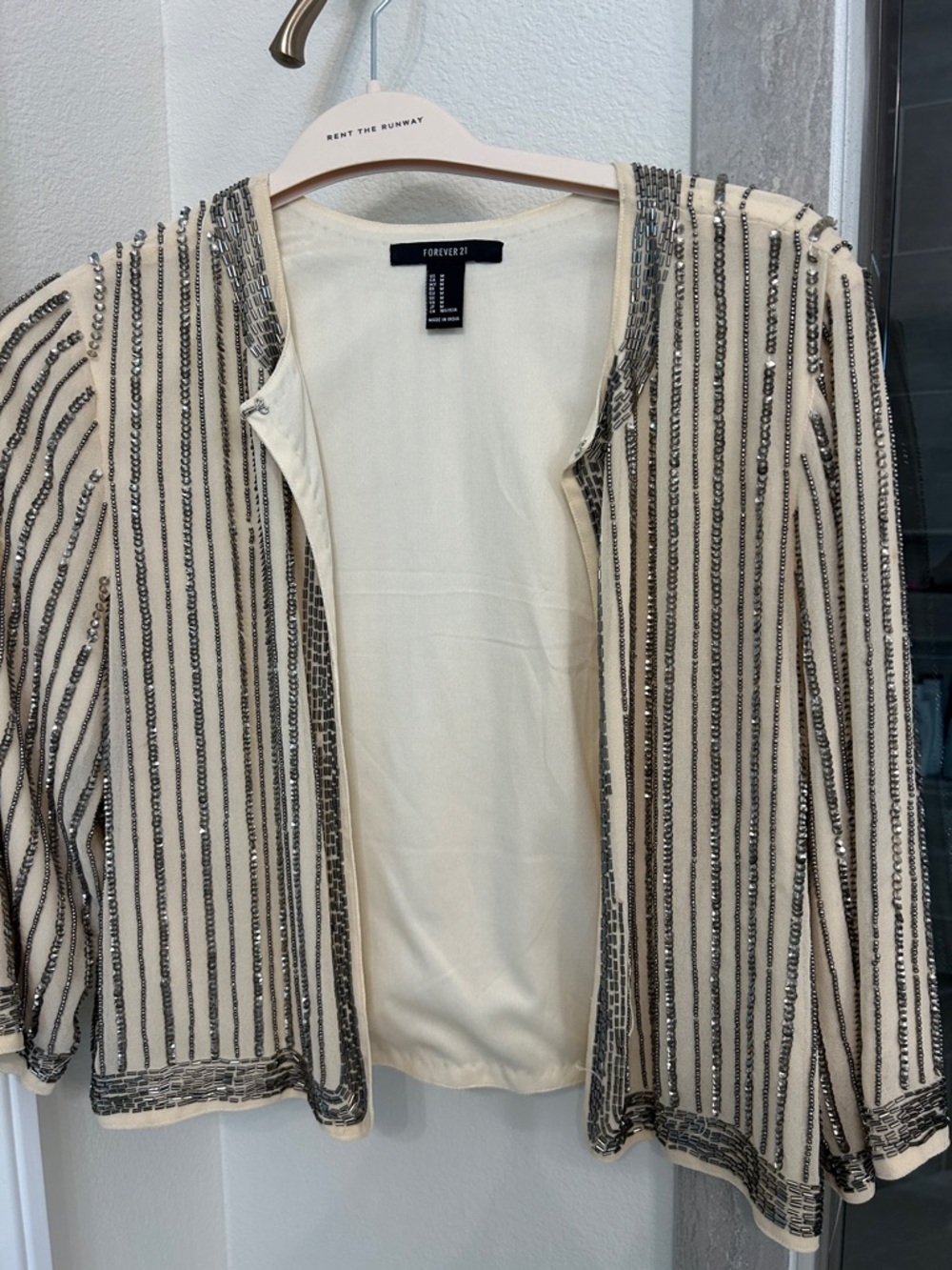 Forever 21 Ivory Beaded Striped Open Cardigan